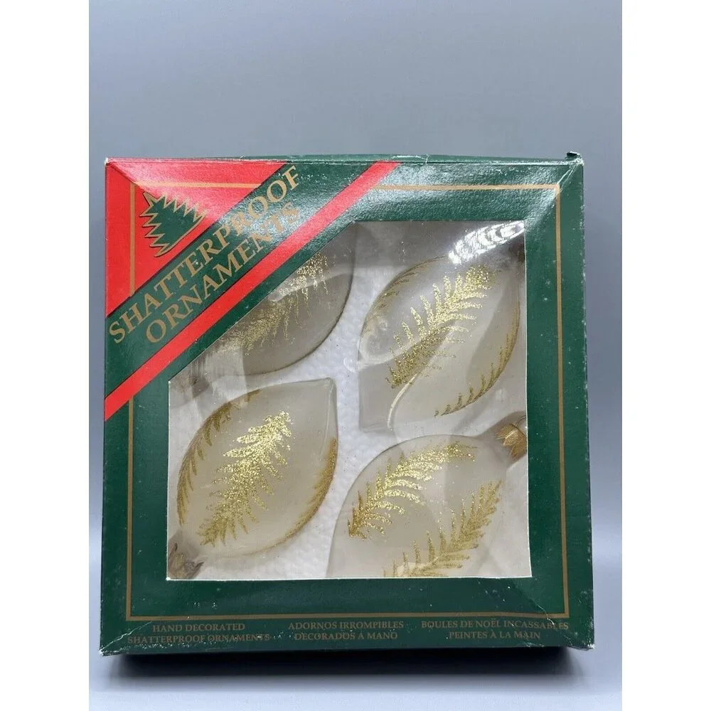 Vintage Navistar Shatterproof Christmas Ornaments‎ Hand Painted 4 Pk Teardrop
